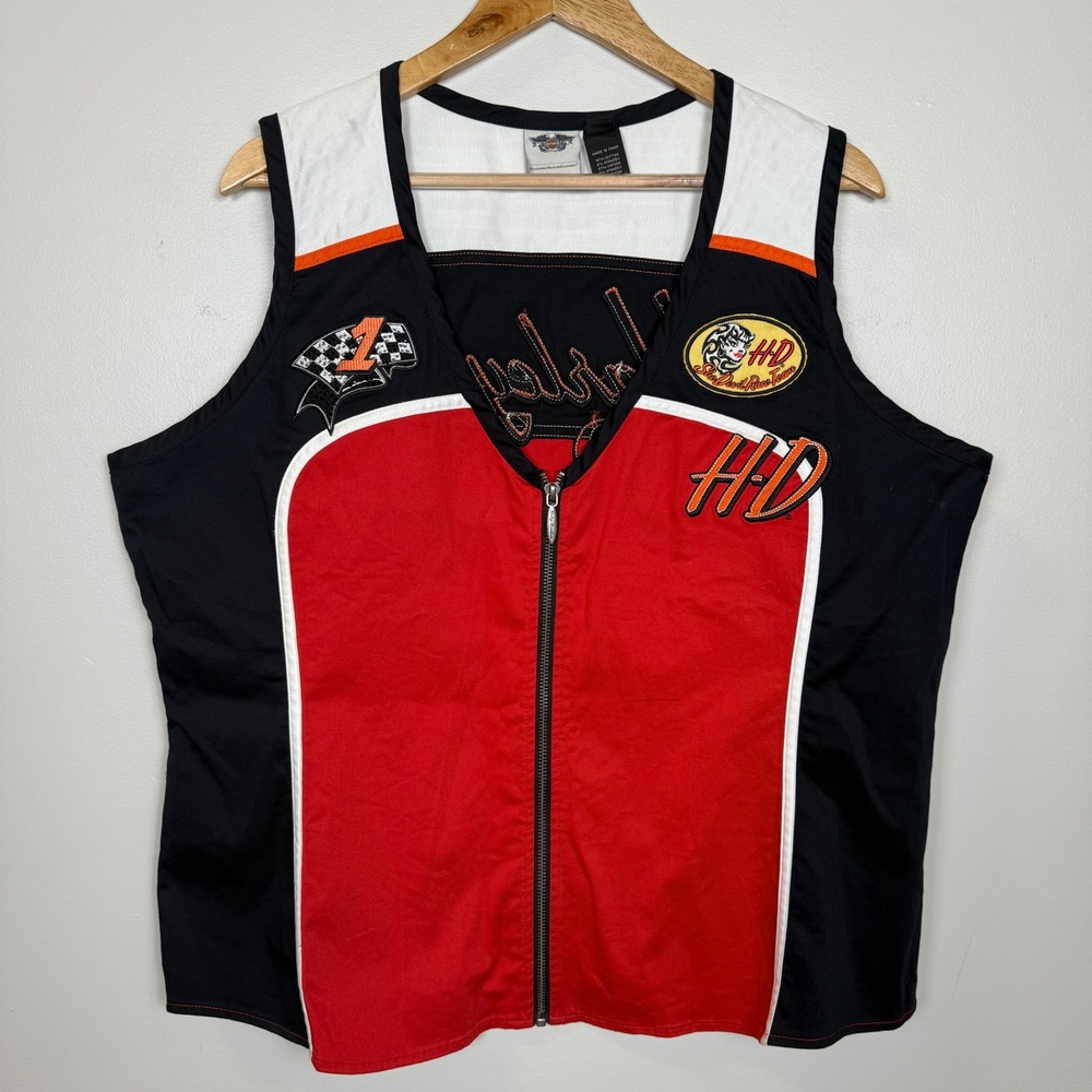 Harley Davidson Racing Vest Women 1W Red Black Zip Motor Clothes 2011 Biker Moto